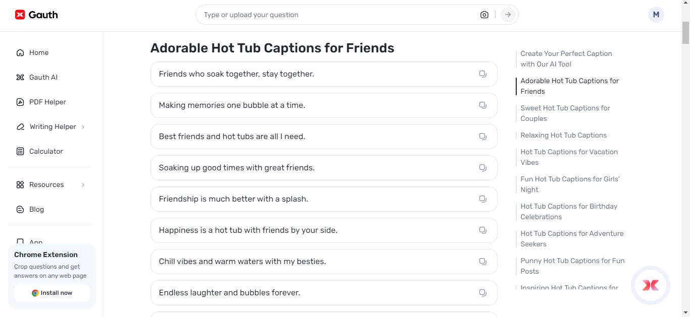 Creating perfect hot tub captions for instagram with Gauth